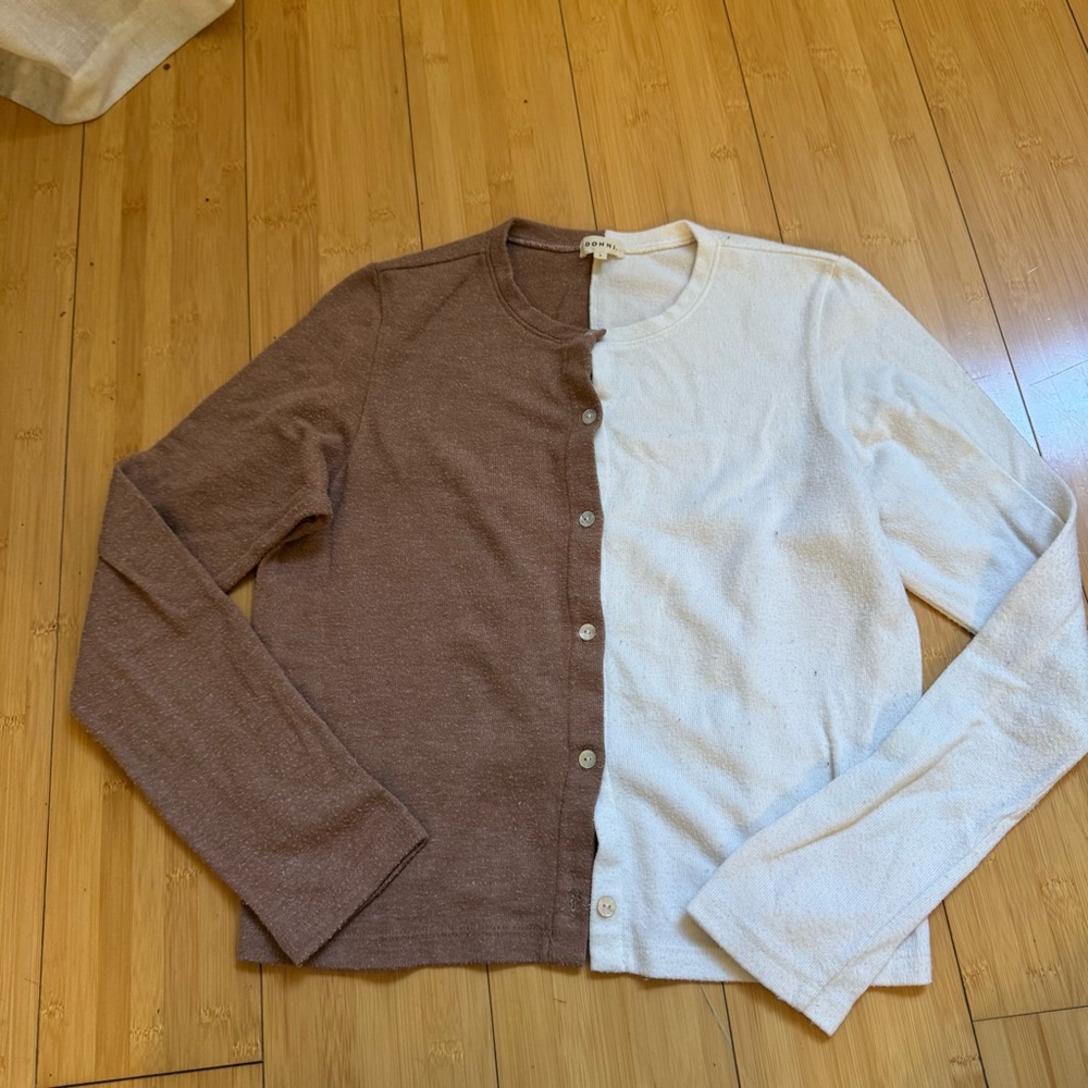 DONNI. Tan and Ivory Cardigan Sweater Size Small